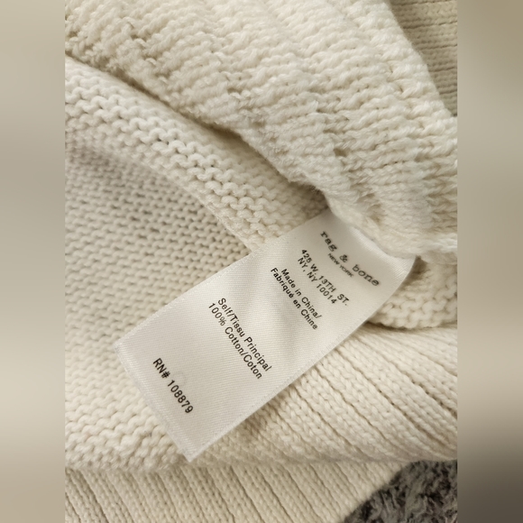 Rag and Bone White Open Weave Cross Back Crewneck Cotton Sweater - Picture 6 of 6